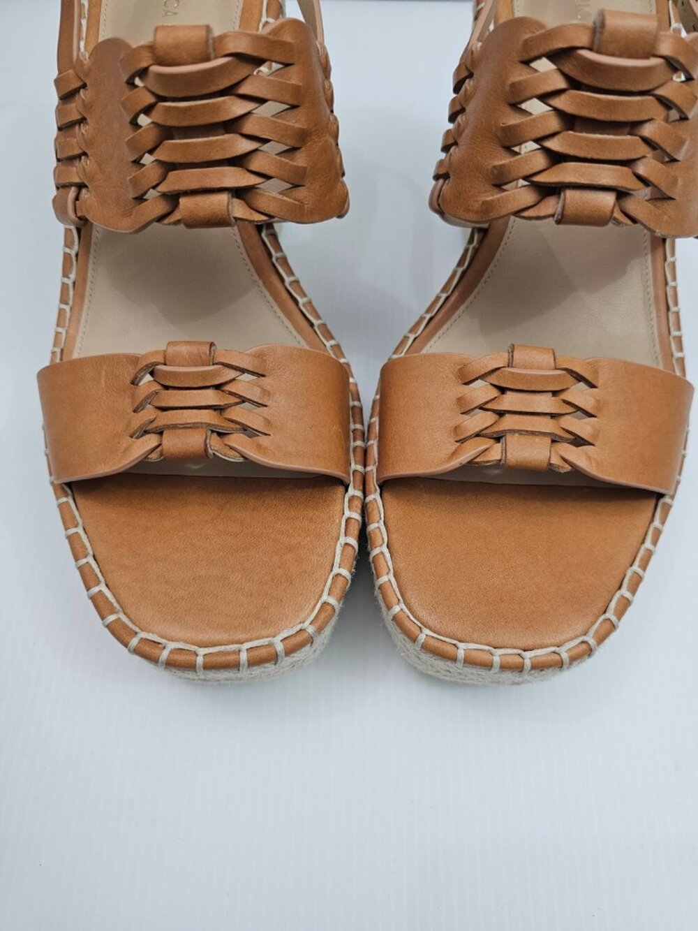 Veronica Beard Riya Wedge Espadrille Sandal Womens 10 Tan Leather Platform NEW - Picture 5 of 15